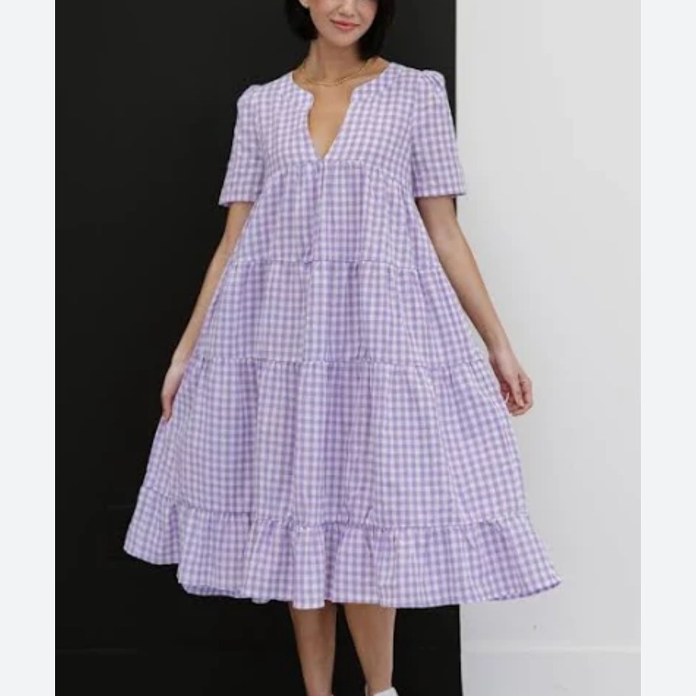 BiBi Purple Gingham Midi Dress